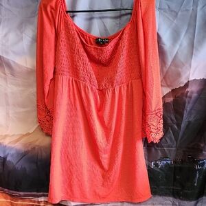 Nwot Society Women's Coral Dress with Lace Accents